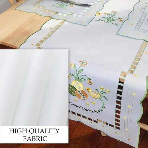 Vista 3 de Mantel bordado para decoración de encaje a prueba de polvo, sin arrugas, lavable, floral, rectangular, para cocina, comedor, vacaciones, cumpleaños