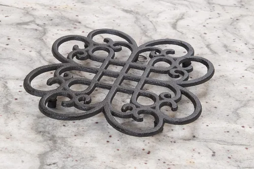 Vista 9 de GASARÉ, Salvamanteles de hierro fundido para platos calientes, ollas y sartenes, salvamanteles de metal, diseño clásico, tapas de patas de goma