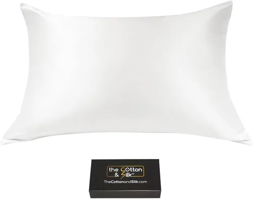 Vista 20 de Funda de almohada de seda de morera 22 Momme (cierre envolvente en la parte posterior), colección elegante, tamaño Queen, caramelo + crema