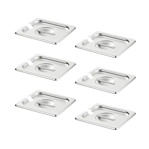 Vista 11 de HECMAC Paquete de 6 Tapas de Bandeja de Hotel de Tamaño 1/2 con Muescas, Acero Inoxidable Sólido Resistente para Mesa de Vapor, Tapa de Bandeja