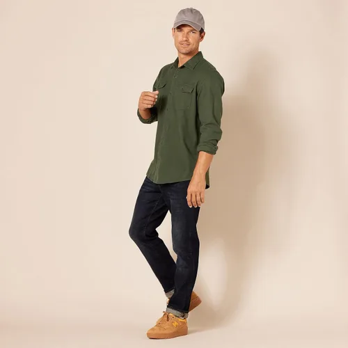 Vista 5 de Tienda Essentials Camisa de franela de manga larga con dos bolsillos para hombre