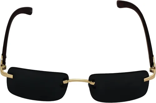 Vista 5 de Elite Slim Rimless Rectangular Metal & Wood Art Aviator Sunglasses