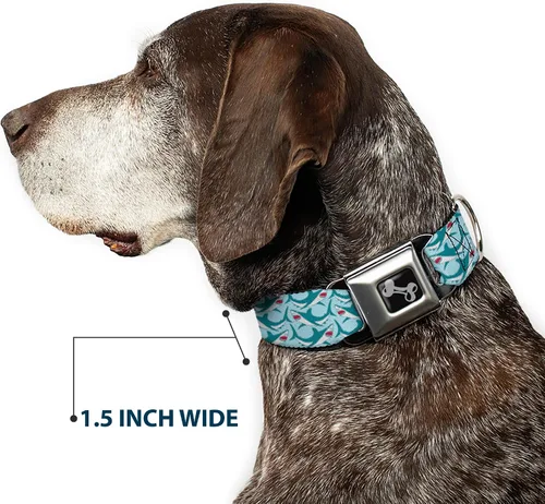 Vista 7 de Collar de perro hebilla de cinturón de seguridad tiburón 3 filas azul claro 9 a 15 pulgadas 1.0 pulgadas de ancho, multicolor Shark Rows Light