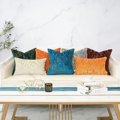 Vista 7 de Yangest Funda de Almohada Decorativa de Ramas Beige de Terciopelo Funda de Cojín Neutra para Sofá Sillón Dormitorio Sala de Estar Decoración