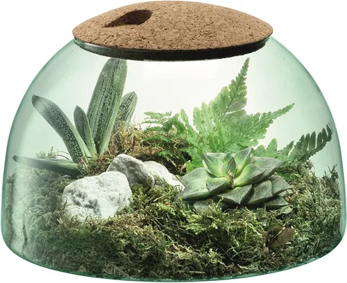Vista 2 de LSA International Maceta de jardín cerrada de 6.5 pulgadas, jarrón moderno de vidrio reciclado hecho a mano de lujo con base abovedada y tapa