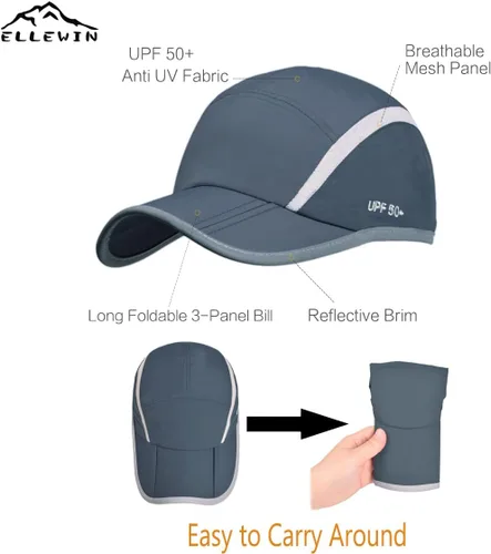 Vista 27 de ELLEWIN Gorra de béisbol unisex UPF 50 sin estructura, con pico grande y plegable