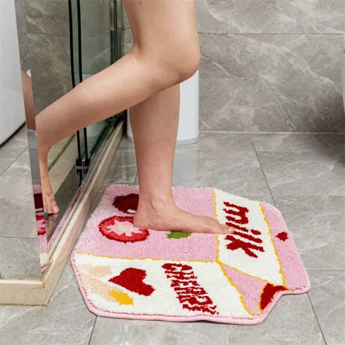 Vista 7 de Tapete de baño de frutas y cereza para baño, bonito tapete de baño rosa antideslizante, tapete de baño de frutas con dibujos animados de leche