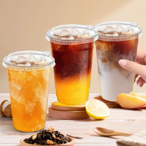 Vista 3 de Clawsoff Paquete de 100 vasos de plástico transparente de 20 onzas con tapas, tazas de café helado resistentes con tapas para sorbos, vasos
