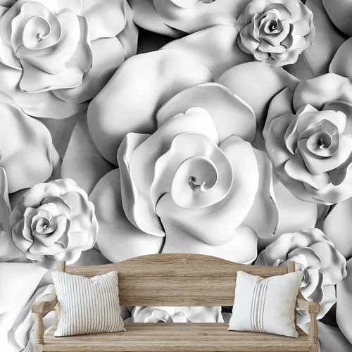 Vista 8 de NWT Calcomanía removible de pared/mural blanco pastel azul margarita, naturaleza, desierto, arte digital, arte moderno, decorativo, floral