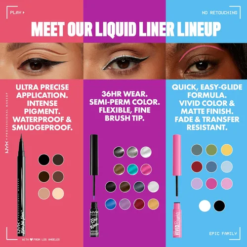 Vista 9 de NYX PROFESSIONAL MAKEUP - Delineador Epic Ink, delineador líquido impermeable, fórmula vegana - color negro (paquete de 2)