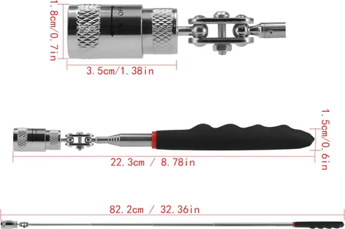Vista 8 de Selector flexible tipo garra con luz LED, espejo de inspección telescópico con luz LED, recogedor telescópico con luz LED, alicates de uñas