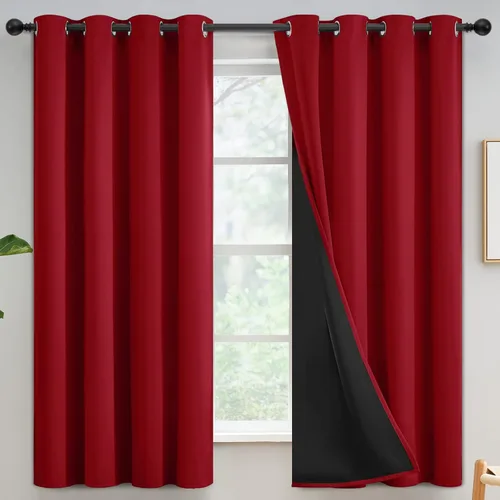 Vista 16 de Yakamok Cortinas 100% opacas para dormitorio, 63 pulgadas de largo, cortinas de bloqueo de luz total con respaldo negro, paneles de ojales sólidos