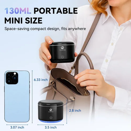 Vista 2 de Limpiador ultrasónico portátil, limpiador ultrasónico de retenedores de 56 kHz, máquina limpiadora de retenedores iluminados mejorada para Negro