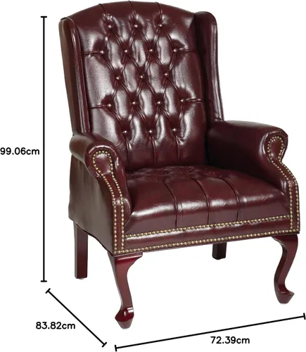 Vista 8 de Sillón clásico de oficina con brazos sólidos, respaldo alto, Metal Madera, Marrón