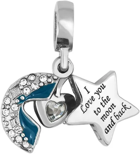 Vista 3 de CharmSStory Cuentas con dije de corazón con texto en inglés "I Love You to The Moon and Back" para pulseras