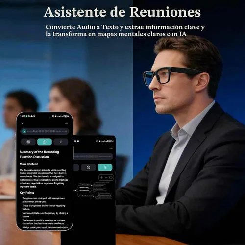 Vista 2 de Lentes inteligentes AI con GPT de chat, gafas Bluetooth con 164 idiomas para hombres y mujeres, reproducción de música y llamadas manos libres Negro