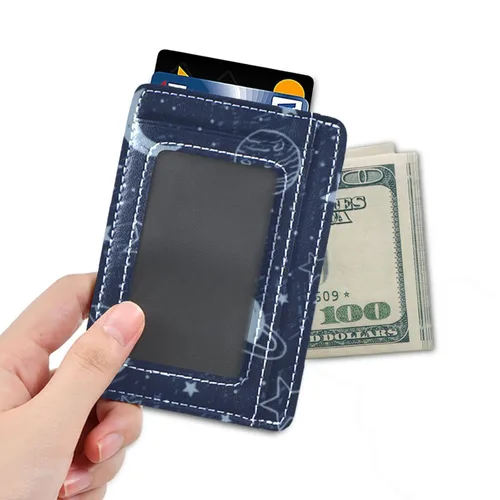 Vista 4 de Moon Star Planet Doodle Front Pocket Minimalist Leather Slim Wallet RFID Blocking Medium Size(227ut8a)