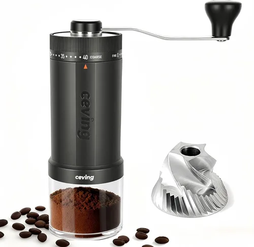 Vista 12 de Mini molinillo de café manual con 40 configuraciones ajustables, molinillo de granos de café portátil de mano con capacidad de 30g, molinillo
