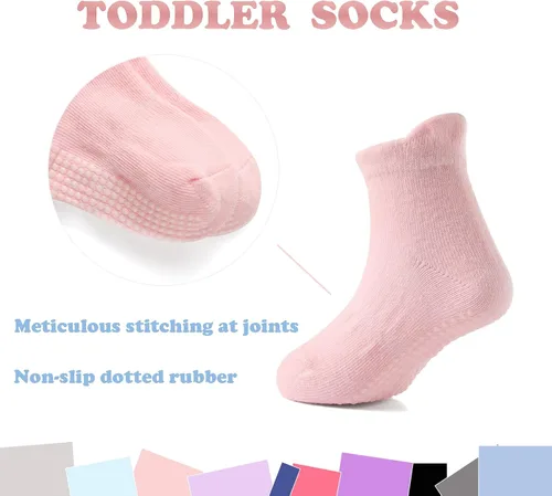Vista 2 de Dorobios Calcetines de algodón con agarre antideslizante para bebé, calcetines de algodón con agarre para niños 2-3T, coloridos 6 pares