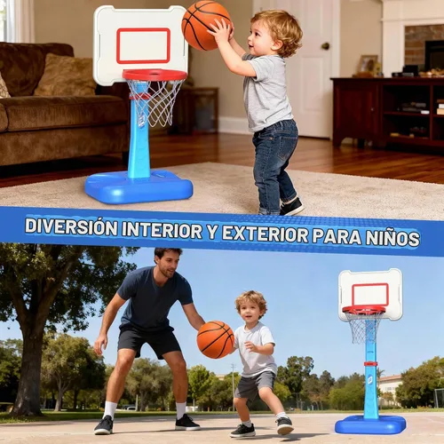 Vista 2 de Aro de baloncesto para niños pequeños de interior para edades 1, 2 y 3 años, aro de baloncesto ajustable para niños, mini aro de baloncesto con 3