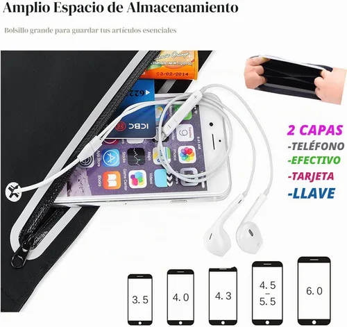 Vista 4 de Riñoneras para mujer, riñonera impermeable para hombres, cinturón ajustable para correr, cinturón de bolsillo delgado y expandible, soporte