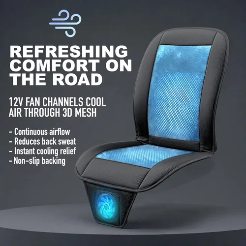 Vista 6 de ZONETECH Cojín de enfriamiento para asiento de auto 12V negro, temperatura ajustable, cómodo cubreasiento de auto