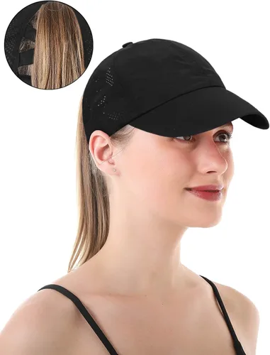 Vista 4 de Nanwansu Gorra de béisbol cruzada para mujer, gorra de béisbol ajustable con moño desordenado de malla de secado rápido