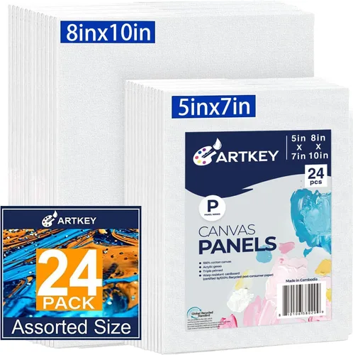 Vista 8 de Artkey Bastidores entelados para pintar, 8 x 10 pulgadas, paquete de 4 unidades, lienzo en blanco de 10 onzas con imprimación 100% algodón blanco
