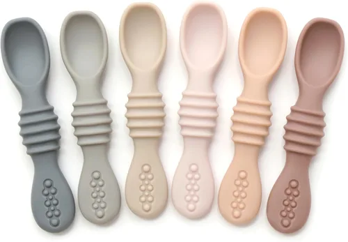 Vista 13 de PrimaStella Juego de cucharas masticables de silicona para bebés y niños pequeños, seguridad probada, sin BPA, apta para microondas, lavavajillas
