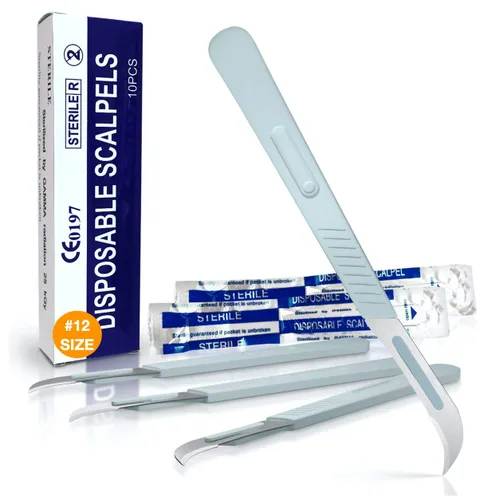 Vista 12 de MedHelp Escalpelos Desechables 10 - Herramienta de Dermaplaning Escalpelos 10 con Mango de Plástico, Hojas de Dermablade de Acero de Alto Carbono