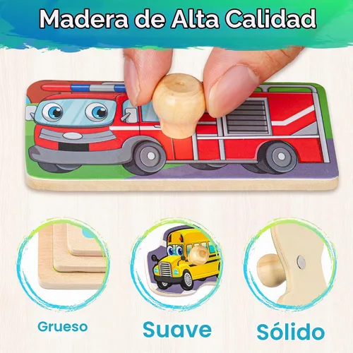 Vista 9 de SYNARRY Rompecabezas de madera para niños pequeños de 1 a 3 años, 6 rompecabezas para niños pequeños de 2 a 4 años con estante, vehículo