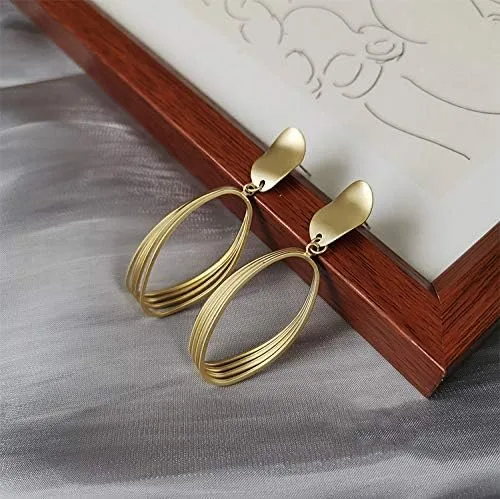 Vista 3 de La Raffine - Aretes ovalados geométricos huecos en color tonto de plata 925, joyería para mujeres y niñas, regalos de San Valentín, cumpleaños