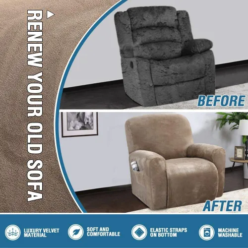 Vista 5 de H.VERSAILTEX Fundas elásticas de terciopelo para sillón reclinable, fundas para silla reclinable estilo de 4 piezas, funda para sillón reclinable