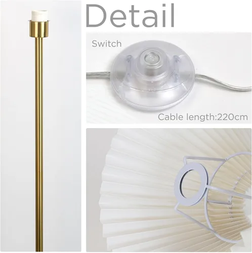 Vista 5 de KUNJOULAM Lámpara de pie plisada moderna, lámpara de pie de poste dorado, lámpara alta de diseño simple con pantalla beige ajustable, lámpara de pie