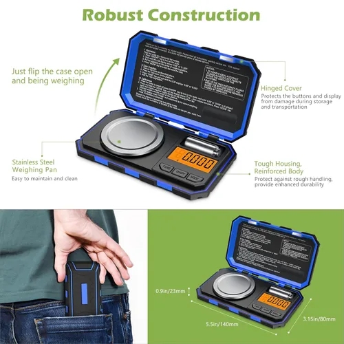 Vista 5 de KeeKit Báscula digital de bolsillo, 1.76 oz 0.00 oz, báscula profesional de miligramo, báscula portátil para joyería con peso de calibración de 1.76