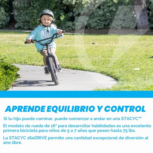 Vista 5 de STACYC Bicicleta de equilibrio eléctrica sin escobillas 16eDRIVE para niños de 5 a 7 años de edad
