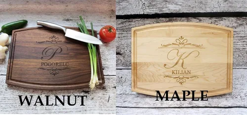 Vista 2 de Tabla de cortar de madera personalizada - Nogal - Arce - 20 diseños