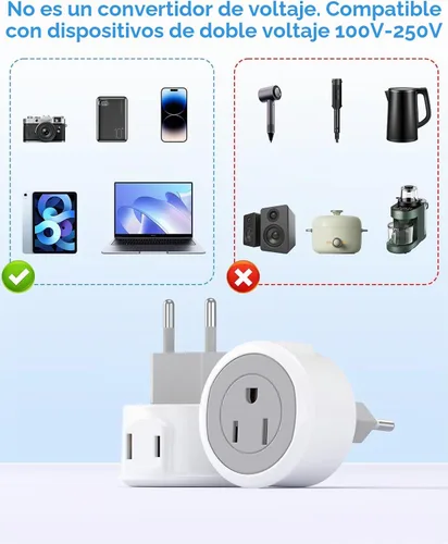 Vista 7 de Paquete de 2 adaptadores de enchufe de viaje europeos, adaptador de enchufe de EE. UU. a Europa