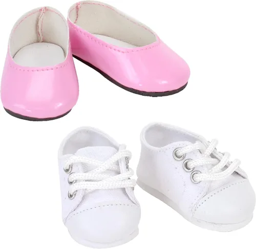 Vista 6 de Sophia's El juego de zapatos incluye zapatos planos elegantes de piel sintética negra y zapatillas de lona rosa con cordones para muñecas de 14.5