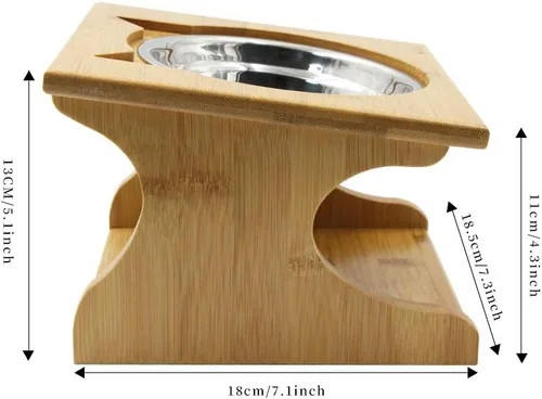 Vista 2 de Tazones para gatos y mascotas, mesa de comedor con pendiente elevada, soporte de madera elevado para mascotas con soporte oblicuo para una Acero