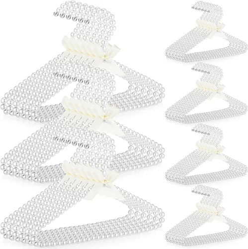 Vista 16 de Threan Rosa 12 piezas de perchas de ropa con cuentas de perlas mini con cuentas de perlas pequeñas de metal con cinta, estándar para niños, bebés