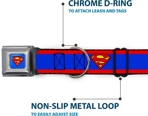 Vista 5 de Collar de perro Hebilla de cinturón de seguridad Superman Shield Stripe Rojo Azul 9 a 15 pulgadas 1.0 pulgadas de ancho