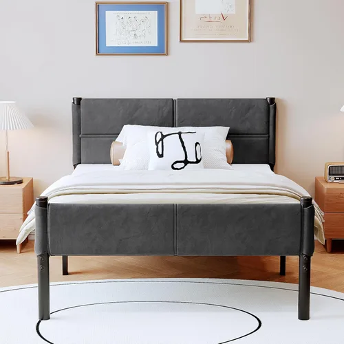 Vista 12 de Base de cama metálica, base de cama tamaño individual de 14 pulgadas con espacio de almacenamiento, base de colchón resistente y de trabajo pesado