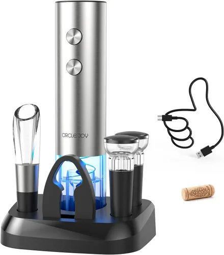 Vista 13 de CIRCLE JOY Abrevino eléctrico recargable 5 en 1 acero inoxidable juego de regalo de vino con cortador de aluminio, vertedor aireador de vino, anillo
