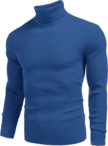 Vista 2 de COOFANDY - Suéter de punto para hombre sin botones, acanalado, entallado y con cuello de tortuga, estilo informal
