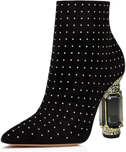 Vista 139 de FSJ Botas de tacón alto con punta puntiaguda para mujer, con tacón alto, con cremallera lateral brillante, estilo casual, para uso diario, zapatos