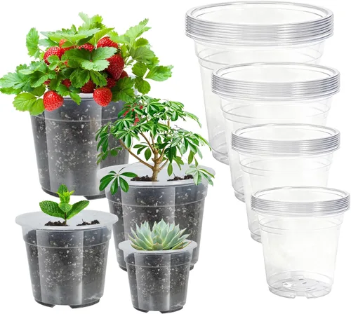 Vista 10 de 50 piezas de macetas de 2 galones para vivero, macetas de plástico suave y engrosadas con agujeros, contenedor de plántulas de flores de jardín