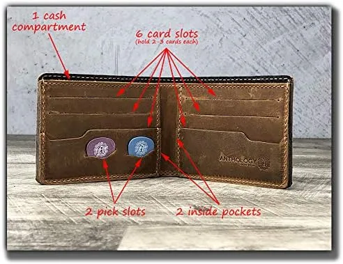 Vista 7 de Anthology Gear - Cartera minimalista de cuero de grano completo con soporte para púas de guitarra (tabaco)