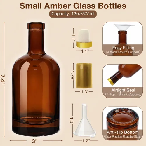 Vista 5 de TBWIND Paquete de 12 botellas de vidrio ámbar de 12 onzas / 12.7 fl oz con 12oz/ 12.7 fl oz