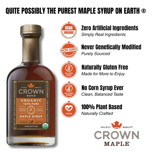 Vista 8 de Crown Maple Color ámbar, jarabe de arce orgánico de sabor rico, 12.7 onzas líquidas, adobos de sabor, cócteles, panqueques, calabaza y tocino